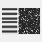 Zwarte witte sneeuwvlokken kerstbomen en strepen inpakpapier vel (Voorkant 2)