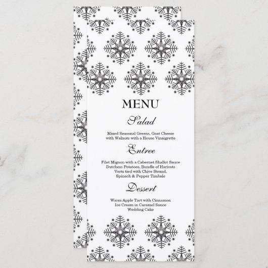 Zwarte + witte sneeuwvlokken wintertrouwmenu menu (Voorkant / Achterkant)