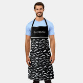 Zwarte witte snor patroon kapper schort (Gedragen)