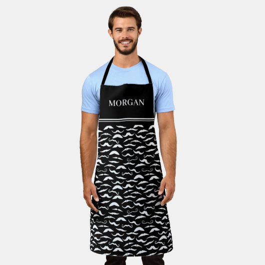 Zwarte witte snor patroon kapper schort (Gedragen)