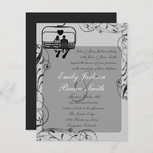 Zwarte witte snowboarders voor aangepaste bruiloft kaart (Voorkant / Achterkant)