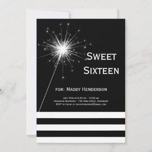 Zwarte & Witte Sparkler Sweet Sixteen Uitnodiging
