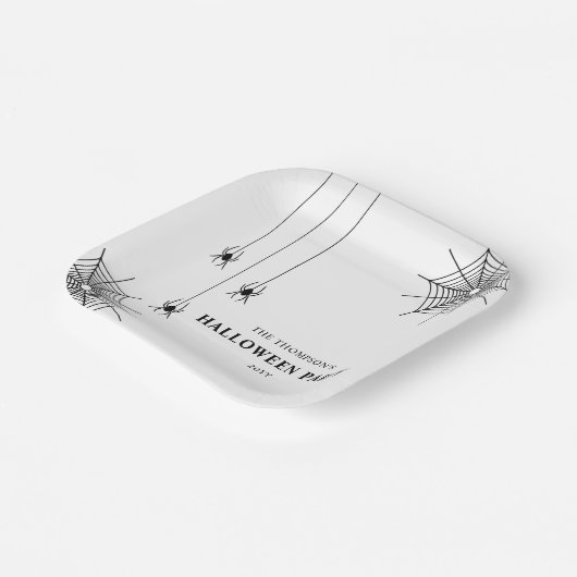 Zwarte witte spinnen en spinnenweb eenvoudige hall papieren bordje (Gebogen)