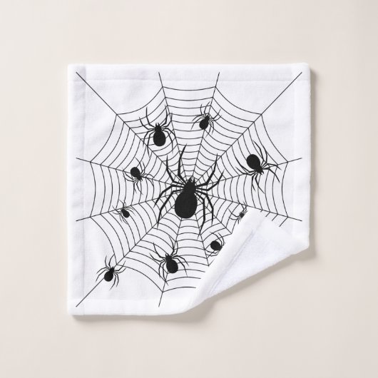 Zwarte Witte spinnen spinnenweb Halloween patroon Bad Handdoek (Wasdoekje)