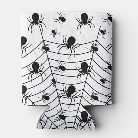 Zwarte Witte spinnen spinnenweb Halloween patroon Blikjeskoeler (Achterkant)