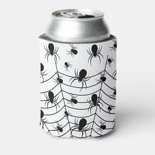 Zwarte Witte spinnen spinnenweb Halloween patroon Blikjeskoeler (Blikje Achterkant)