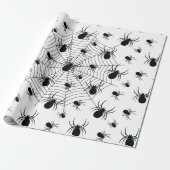 Zwarte Witte spinnen spinnenweb Halloween patroon Cadeaupapier (Uitgerold)