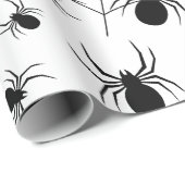 Zwarte Witte spinnen spinnenweb Halloween patroon Cadeaupapier (Rol Hoek)