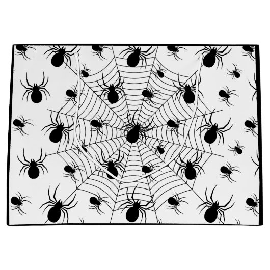 Zwarte Witte spinnen spinnenweb Halloween patroon Groot Cadeauzakje (Voorkant)