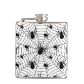Zwarte Witte spinnen spinnenweb Halloween patroon Heupfles (Voorkant)