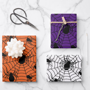 Zwarte Witte spinnen spinnenweb Halloween patroon Inpakpapier Vel