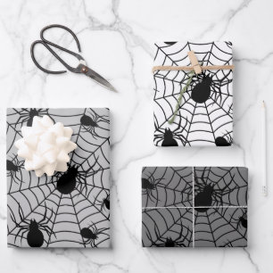 Zwarte Witte spinnen spinnenweb Halloween patroon Inpakpapier Vel