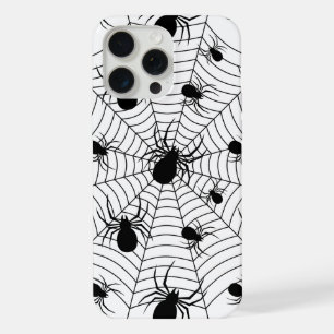 Zwarte Witte spinnen spinnenweb Halloween patroon iPhone 15 Pro Max Case