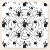Zwarte Witte spinnen spinnenweb Halloween patroon Kartonnen Onderzetters (Voorkant)