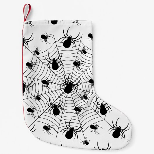 Zwarte Witte spinnen spinnenweb Halloween patroon Kleine Kerstsok (Voorkant)