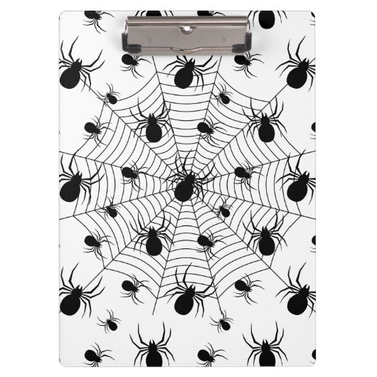 Zwarte Witte spinnen spinnenweb Halloween patroon Klembord (Voorkant)
