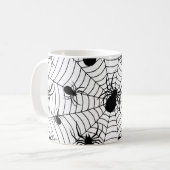 Zwarte Witte spinnen spinnenweb Halloween patroon Koffiemok (Voorkant links)