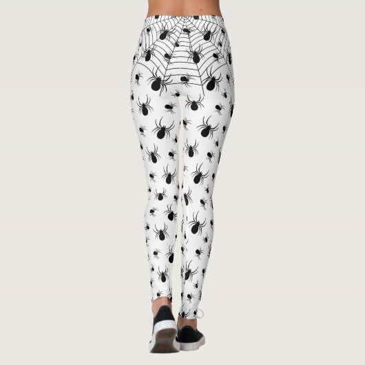 Zwarte Witte spinnen spinnenweb Halloween patroon Leggings (Achterkant)
