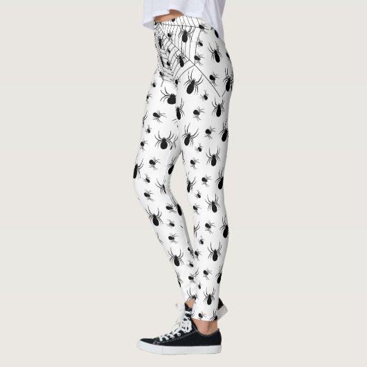 Zwarte Witte spinnen spinnenweb Halloween patroon Leggings (Links)