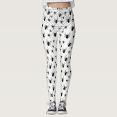 Zwarte Witte spinnen spinnenweb Halloween patroon Leggings (Voorkant)