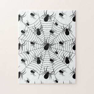 Zwarte Witte spinnen spinnenweb Halloween patroon Legpuzzel