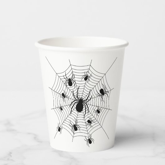 Zwarte Witte spinnen spinnenweb Halloween patroon Papieren Bekers (Voorkant)