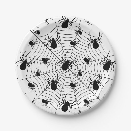 Zwarte Witte spinnen spinnenweb Halloween patroon Papieren Bordje (Voorkant)