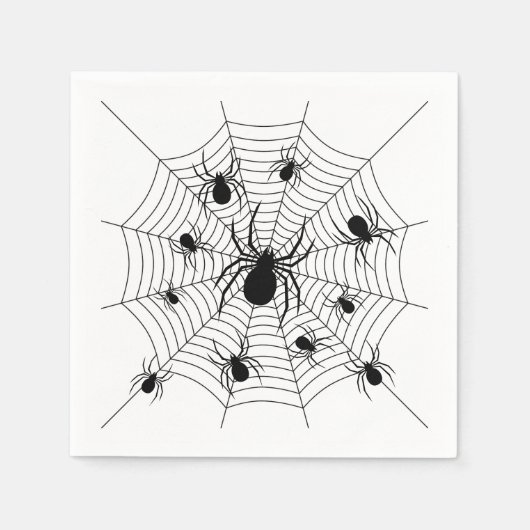 Zwarte Witte spinnen spinnenweb Halloween patroon Servet (Voorkant)