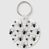 Zwarte Witte spinnen spinnenweb Halloween patroon Sleutelhanger (Voorkant)