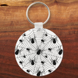 Zwarte Witte spinnen spinnenweb Halloween patroon Sleutelhanger