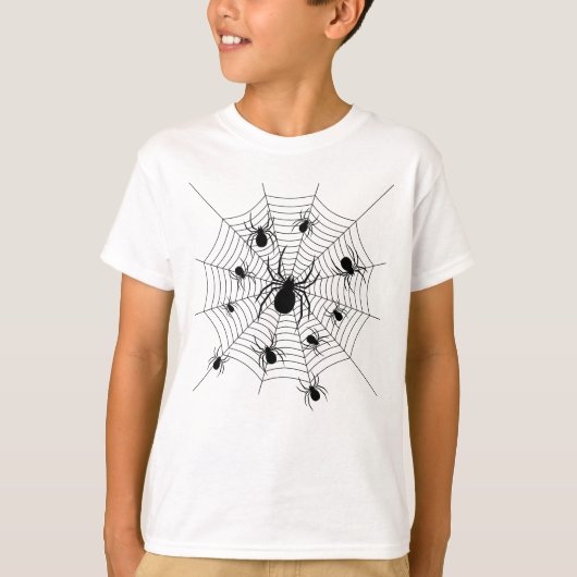 Zwarte Witte spinnen spinnenweb Halloween patroon T-shirt (Voorkant)