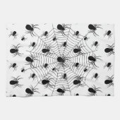 Zwarte Witte spinnen spinnenweb Halloween patroon Theedoek (Horizontaal)