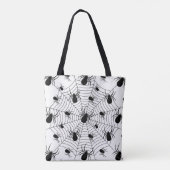 Zwarte Witte spinnen spinnenweb Halloween patroon Tote Bag (Achterkant)