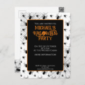 Zwarte Witte spinnen web Halloween party uitnodigi Briefkaart (Voorkant / Achterkant)