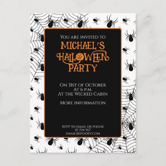 Zwarte Witte spinnen web Halloween party uitnodigi Briefkaart (Voorkant)