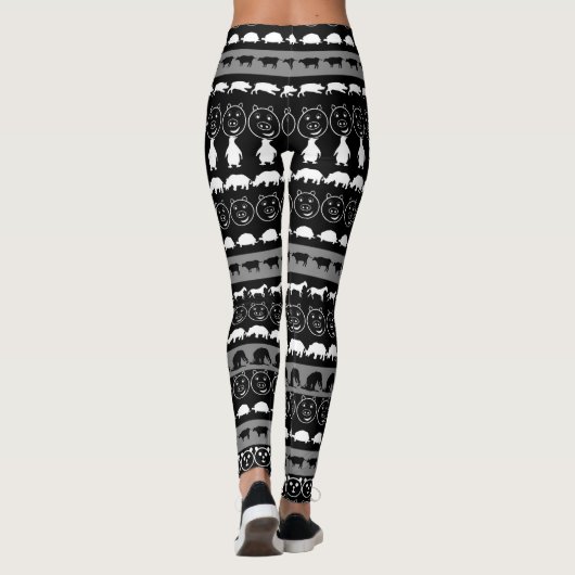 Zwarte witte staartdieren patroon #2 leggings (Achterkant)