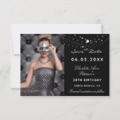 Zwarte witte sterren foto elegant verjaardagsfeest save the date (Voorkant)