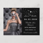 Zwarte witte sterren foto verjaardag sparen de dat aankondigingskaart (Voorkant)