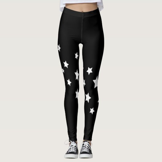 Zwarte witte sterren leggings (Voorkant)