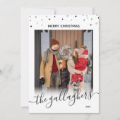 Zwarte witte sterren Naam in scriptkerstfoto Feestdagenkaart (Voorkant)