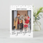 Zwarte witte sterren Naam in scriptkerstfoto Feestdagenkaart (Staand voorkant)