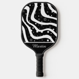 Zwarte & witte sterren op lijnen aangepaste naam pickleball paddle