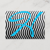 ZWARTE WITTE STIJLWAVELEN, BLAUWE GEMSTONMONOGRAM VISITEKAARTJE (Achterkant)