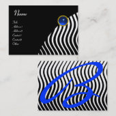 ZWARTE WITTE STIJLWAVELEN, BLAUWE GEMSTONMONOGRAM VISITEKAARTJE (Voorkant / Achterkant)