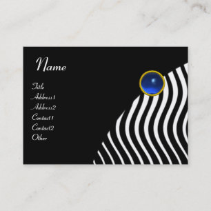 ZWARTE WITTE STIJLWAVELEN, BLAUWE GEMSTONMONOGRAM VISITEKAARTJE