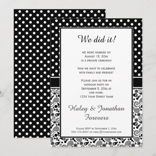 Zwarte witte stippen boven alleen Paisley-receptie Kaart (Voorkant / Achterkant)