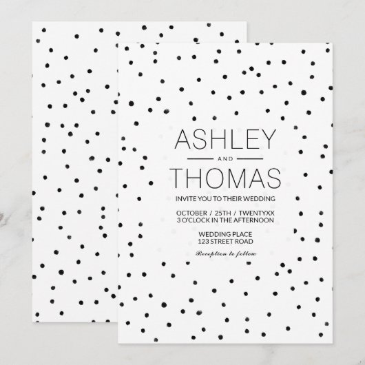 Zwarte witte stippen eenvoudige chique bruiloft kaart (Voorkant / Achterkant)