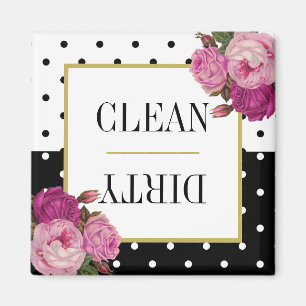 Zwarte witte Stippen Floral Clean Dirty Dishwasmac Magneet
