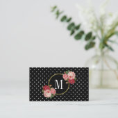 Zwarte witte Stippen  Rozen Floral Monogram Visitekaartje (Staand voorkant)