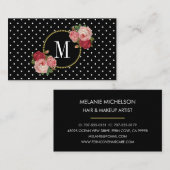 Zwarte witte Stippen  Rozen Floral Monogram Visitekaartje (Voorkant / Achterkant)